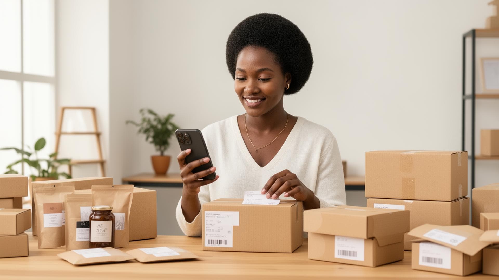 Entrepreneur africain gérant sa boutique en ligne